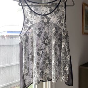 Forever 21 sheer gray top with off white lace 1x